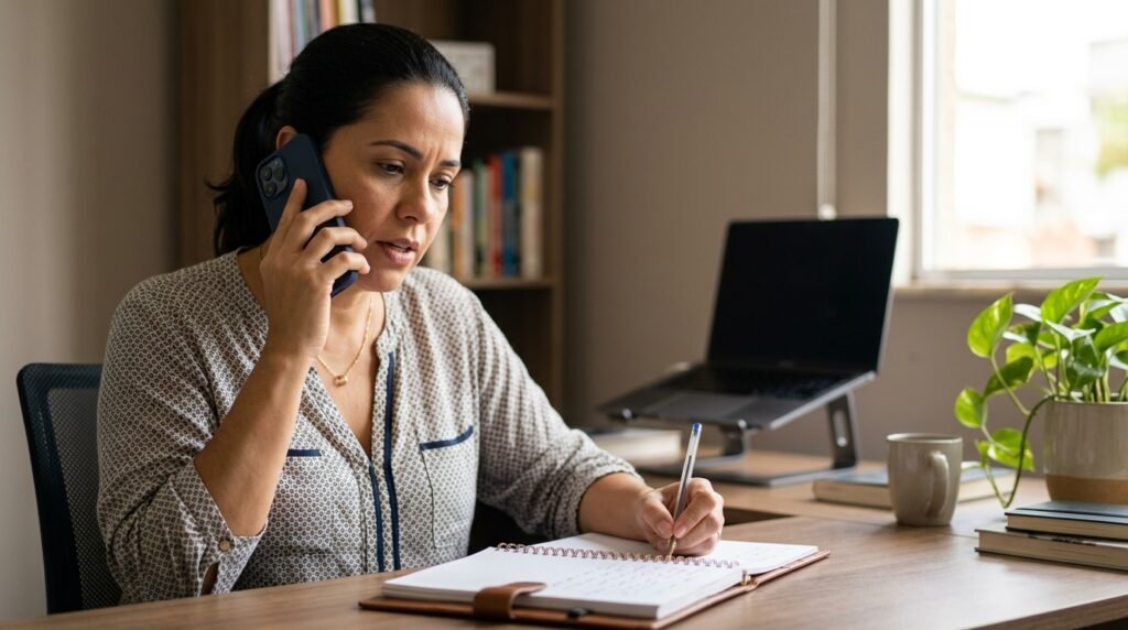 Persona consultando dudas sobre su póliza de seguro de vida por teléfono"