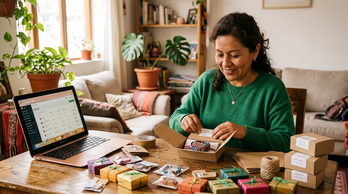 Persona gestionando su negocio propio desde casa"