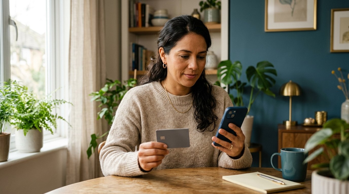 Persona evaluando opciones de tarjetas de crédito sin buró"