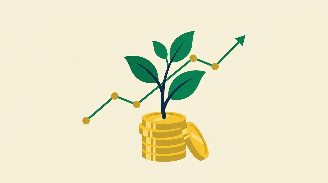 Planta creciendo sobre monedas como símbolo de invertir dinero