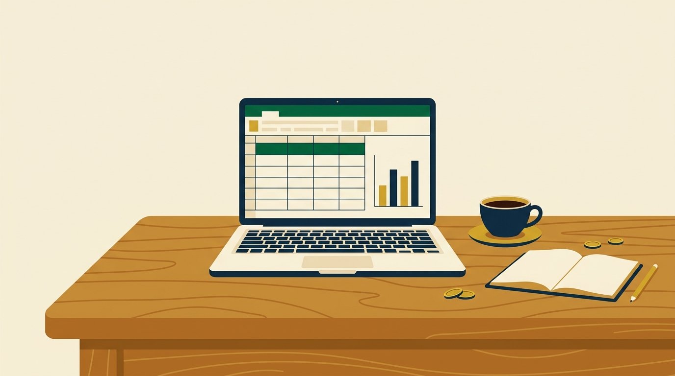 Plantilla de control de gastos en Excel abierta en una laptop