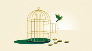 Pájaro saliendo de una jaula como símbolo de libertad financiera