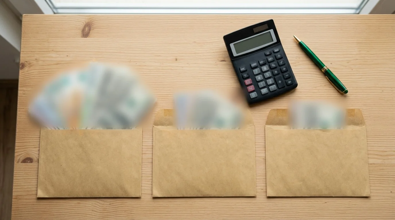 Sobres con dinero separados para pagar varias deudas